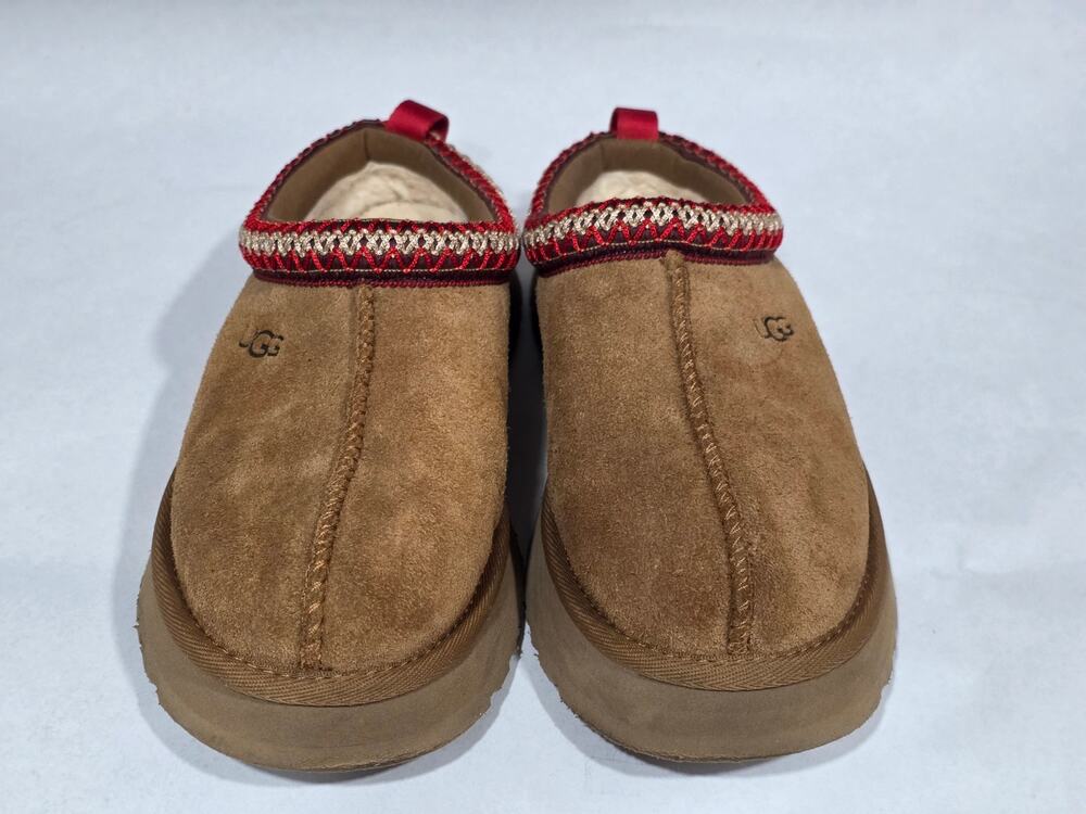 UGG Tazz Kids Big Kid Size 3 Chestnut Suede Clog Red Trim Slippers